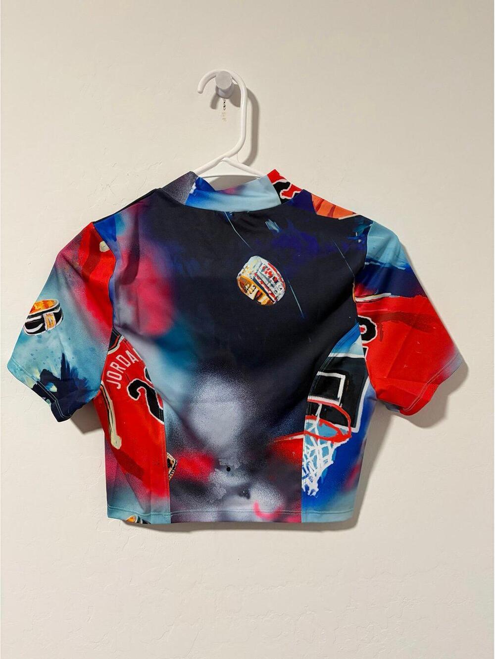 New $62 Jordan Print Short Sleeve Cropped Compression top - Womens S / Tight fit - Picture 2 of 6